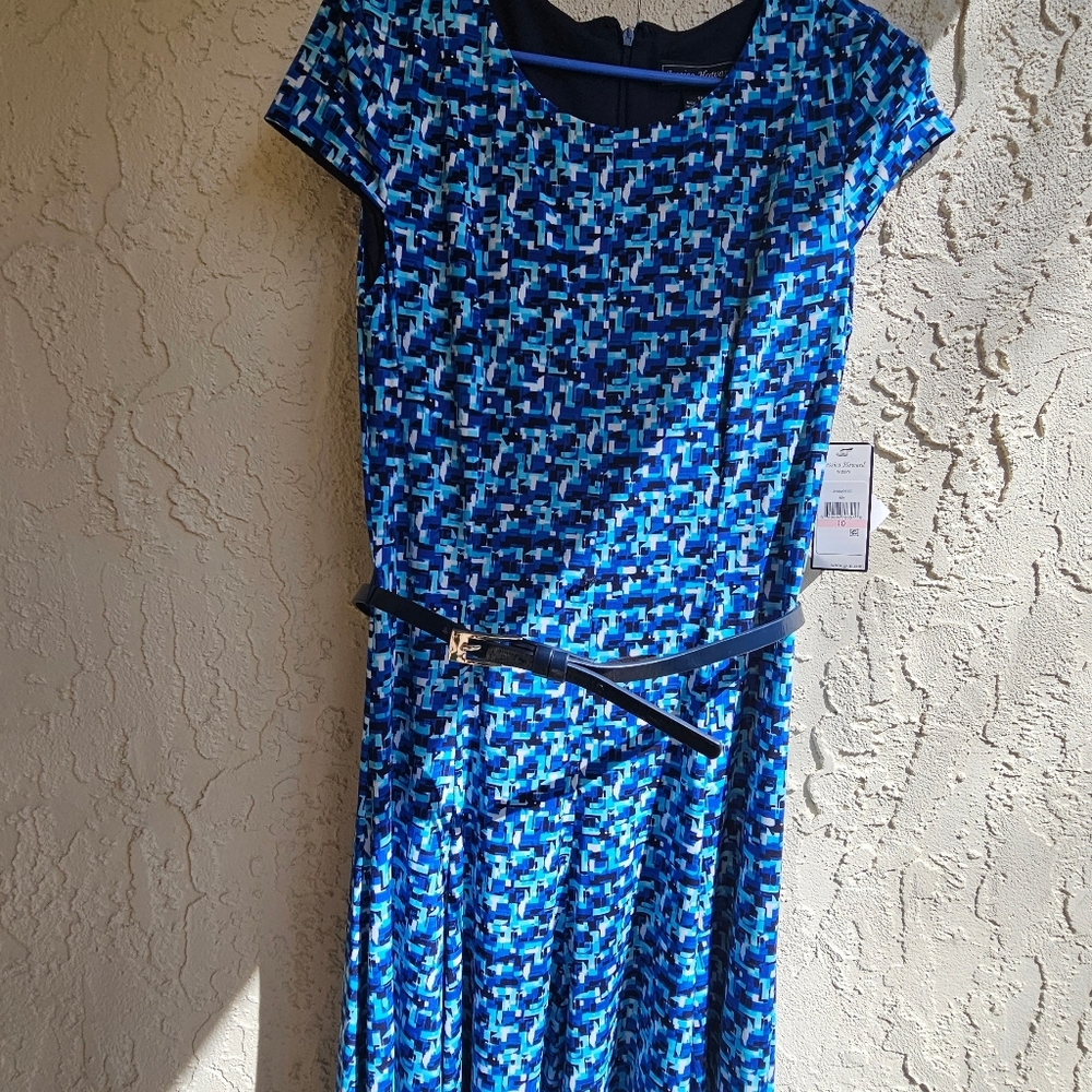 Jessica Howard Blue Geometric Midi Dress